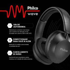 Fone de Ouvido Bluetooth Philco Extreme ANC 50h de Bateria Bluetooth 5.4 Preto PFO09P - Imagem 3