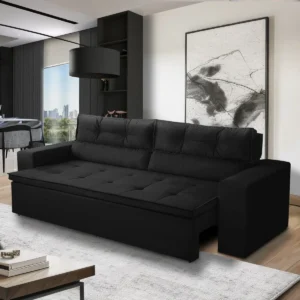 Sofá Retrátil Reclinável 3 Lugares C Molas 1,80m Vegas Suede Cor Preto - Imagem 1