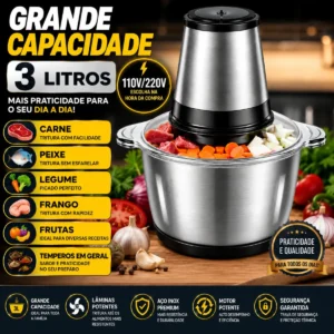 Multiprocessador Triturador Elétrico Carnes Legumes Inox 3l - Imagem 3
