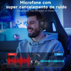 Olafvi Fone de Ouvido Bluetooth Sem Fio Headset Gamer BL 5.3 Preto Capitão 780 7.1 LED RGB - Imagem 3