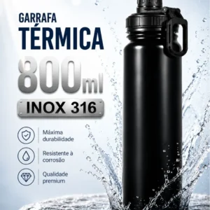 Garrafa Térmica 800ml Água Azarte Inox Academia Com Alça - Imagem 1