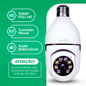 Câmera Lampada De segurança Casenn Ip Wifi Com Visão Noturna Interna Externa App Yoosee Espiã 360º Cor Branco - Imagem 6
