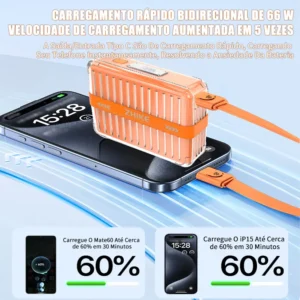 Power Bank 20000mah Carregador Portátil 66w Rápido Cabo Leve - Imagem 7