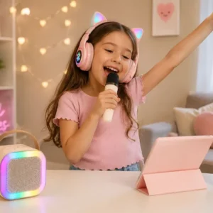 Fone Gatinho Infantil + Caixa De Som Karaokê C/ 2 Microfones - Imagem 6