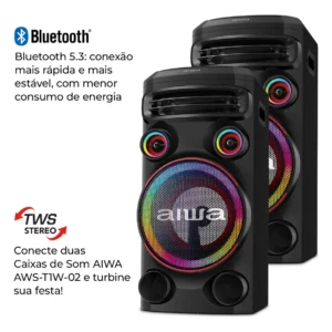 Torre de Som AIWA T1W-02 1600W 1Woofer10" Bluetooth RGB USB FM DJ - Imagem 3