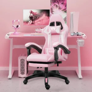 Cadeira Gamer Python Fly Rosa/Branco Reclinável 150kg Apoio de Pés - Imagem 3