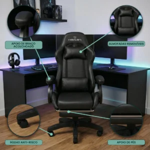 Cadeira Gamer com Apoio de Pés Level Preta Healer - Imagem 8