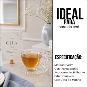Jogo De Xícaras E Pires Em Vidro 12 Peças Chá Bolinha Pearl - Imagem 7
