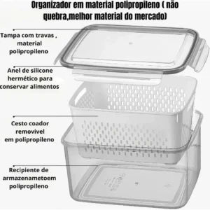 Kit 3 Organizadores Geladeira Alimentos Vegetais Com Tampas - Imagem 6