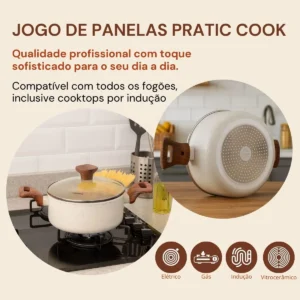 Jogo De Panelas Com 10 Peças Mimo Style Pratic Cook Mármol Cor Branco - Imagem 2