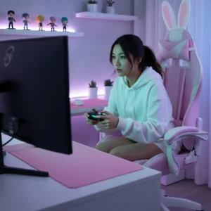 Cadeira Gamer Python Fly Lilás Rosa com Orelhinhas de Coelho Reclinável - Imagem 6
