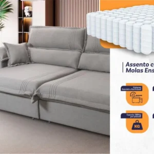 Sofá Retrátil Reclinável 2,50m Nivus Cinza Molas Ensacadas - King House - Imagem 7