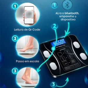 Balança Digital Bioimpedância Profissional smart imc 180kg Bluetooth Corporal Aparelho Alta Capacidade aplicativo App para Android e para IOS Balança De Banheiro Academia - Imagem 4