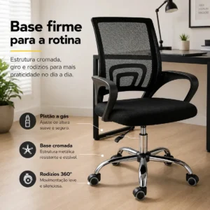 Cadeira Secretária Office Base Giratória Cor Preta - Imagem 6
