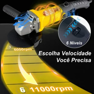 Esmerilhadeira Lixadeira Angular 950w 6 Velocidades 115mm Amarelo 60hz - Imagem 3