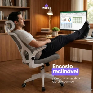 Cadeira Escritório Presidente Ergonômica NR17 Marqs Home Arcanis Cinza com Apoio Lombar e Encosto Mesh Premium - Imagem 4