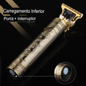 Máquina De Cortar Cabelo E Aparador De Barba Dr. Hank Dragão Dourado Lâmina T Profissional Sem Fio Recarregável Usb, 4 Pentes 1 Ao 4 Mm Motor Potente - Imagem 5