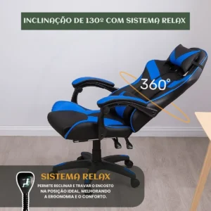 Cadeira De Escritório Gamer Nitro Ergonômica Estofado Couro Sintético Reclinável Altura Ajustável Apoio Para Pés Cor Azul Luvinco - Imagem 7