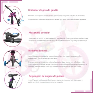 Bicicleta Infantil Aro 12 Nathor Flower Rosa Menina 2-5 Anos - Imagem 4
