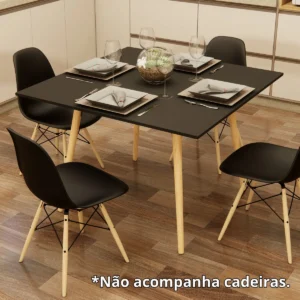Mesa Sala De Jantar Cozinha Quadrada 4 Lugares 90 Cm Pés Madeira Tampo Preto - Imagem 3