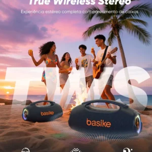 Caixa de Som Basike 80W Bluetooth Portátil com RGB e Bateria 10h - Imagem 6