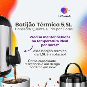 Botijão Térmico 5,5l Inox Garrafão Conserva Quente E Frio - Imagem 7
