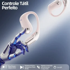 Fone de Ouvido Sem Fio Bluetooth 6.1 Esportivo OWS Com Ganchos Estéreo Hi-Fi com Microfone para Chamadas Claras, Controle de Volume Basike Fone Ouvido para Academia Corrida e Gamer, 100h Standby Rosa - Imagem 7