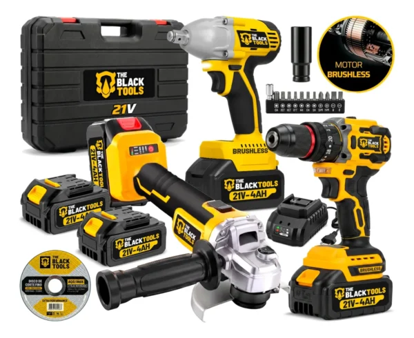 Kit 3 Em 1 Ferramentas Brushless Elétrica 21v Com 2 Baterias