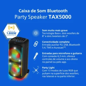 Caixa De Som Bluetooth Tax5000/78, 1800w, Philips, Preto, Party Speaker - Imagem 3