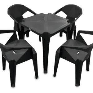 Kit Mesa Plástico Quadrada Preta Jr Plasticos Com 4 Cadeiras Diamond - Imagem 1