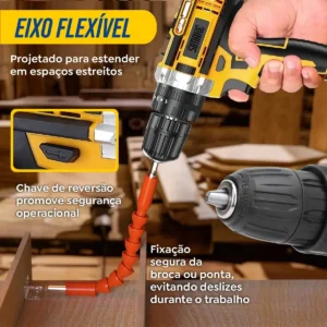 Parafusadeira Furadeira C/ 2 Baterias Maleta Kit Completo Led Eixo Flexível Vários Níveis Torque Simake - Imagem 8