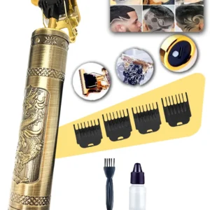 Máquina De Cortar Cabelo E Aparador De Barba Dr. Hank Dragão Dourado Lâmina T Profissional Sem Fio Recarregável Usb, 4 Pentes 1 Ao 4 Mm Motor Potente - Imagem 1