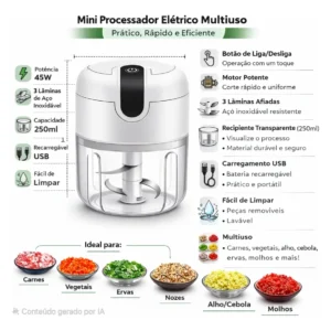 Kit 2 Mini Processador De Alimentos Moedor Elétrico Cozinha - Imagem 5