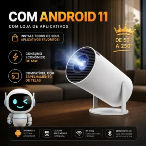 Projetor Portátil 4k Hd Android 11.0 Smart Wifi 5g Bluetooth - Imagem 4