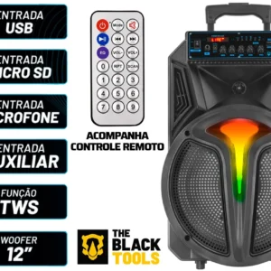 Caixa De Som Amplificada Bluetooth 600w Rms Tcs400 Cor Preto The Black Tools Com Rádio Fm Usb Pendrive Led Rgb Bivolt - Imagem 8