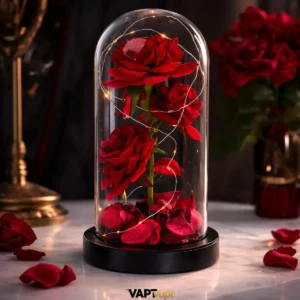 Rosa Eterna Vermelha Em Cúpula Iluminada Presente Dia Das Mães E Dia Dos Namorados Decoração Romântica Delicada Vapt Vupt - Imagem 1