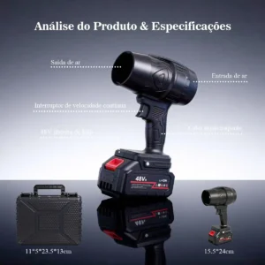Soprador 48v Turbo Portátil Com 2 Baterias Potente Preto - Imagem 3