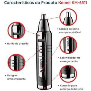 Barbeador Eletrico Sem Fio Recarregavel Barba Orelha Nariz - Imagem 6