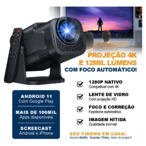 Projetor HY320 Davely Smart TV Android WiFi 6 390 ANSI Lumens Full HD Suporte 4K HDMI Bluetooth 85-200 Polegadas Alto Falante Com Controle Remoto Bivolt Portátil - Imagem 3