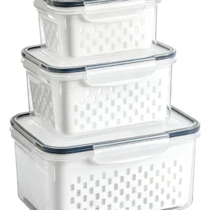 Kit 3 Organizadores Geladeira Alimentos Vegetais Com Tampas - Imagem 1