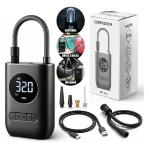 Compressor De Ar Digital Mini Portátil Recarregável Usb-c Para Pneus De Bicicleta Moto Carro Bolas Infláveis Preto - Imagem 5