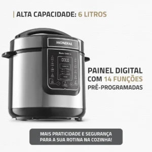 Panela Elétrica Pe-60-6l Digital Pressão 6l Mondial Cor Preto Frequência 60hz - Imagem 3