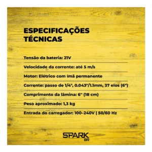 Kit Mini Serra 6 Polegadas Motosserra Eletrica Spark Br Portatil 2 Baterias Recarregável 21v Trava Segurança Acessórios Maleta Corrente Extra Bivolt - Imagem 6