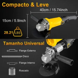 Esmerilhadeira Lixadeira Angular 950w 6 Velocidades 115mm Amarelo 60hz - Imagem 5