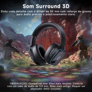 Olafvi Fone de Ouvido Bluetooth Sem Fio Headset Gamer BL 5.3 Preto Capitão 780 7.1 LED RGB - Imagem 7
