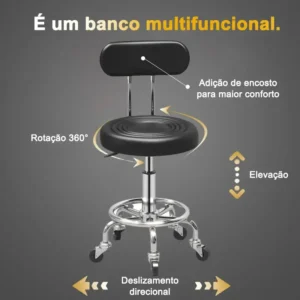 Cadeira Mocho Giratória :ideal Para Tatu Estúdios&beleza Preto Couro Sintético - Imagem 6