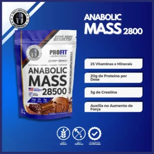 Suplemento em pó ProFit Laboratórios Anabolic Mass 28500 proteínas sabor chocolate em sachê de 3kg - Imagem 4