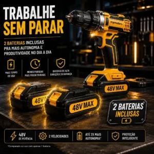 Parafusadeira Furadeira 48v Profissional 2 Baterias Sem Fio - Imagem 4