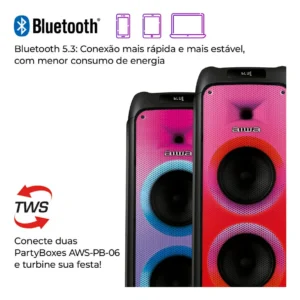 Caixa De Som Partybox Aiwa Pb-06 Bluetooth 20h Rgb Usb Tws - Imagem 6