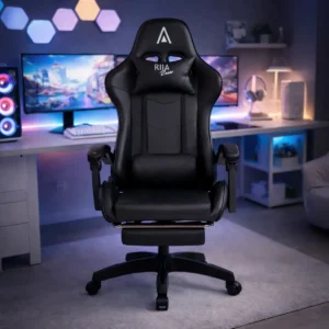 Cadeira Gamer Ergonômica Alpha Rija de Couro Sintético Preta - Imagem 1